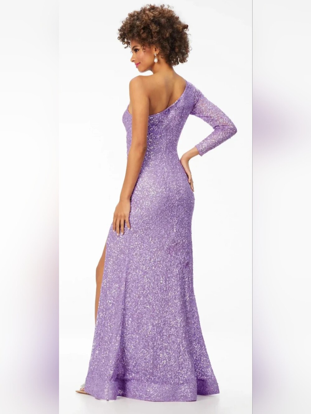 Ashley Lauren 1977 Lavender One-Shoulder Sequin Gown Size 0 - Picture 2 of 3
